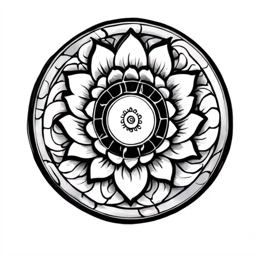 Wheel Of Dharma On Lotus Flower