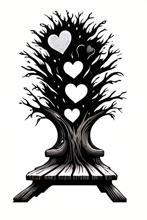 Wood Bench Minimalist With 3 Hearts Above