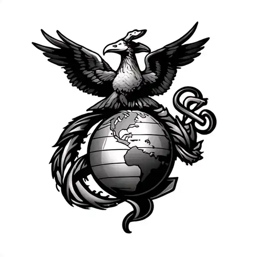 Ploynesian Tribal Tattoo Incorporating The Usmc Eagle Globe And Anchor
