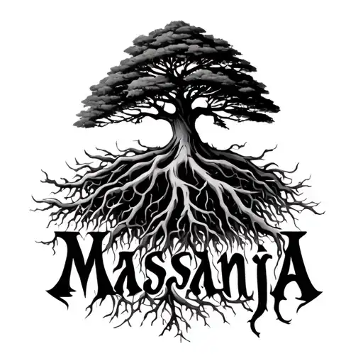 Acacia Tree With Its Roots Forming The Word Masanja