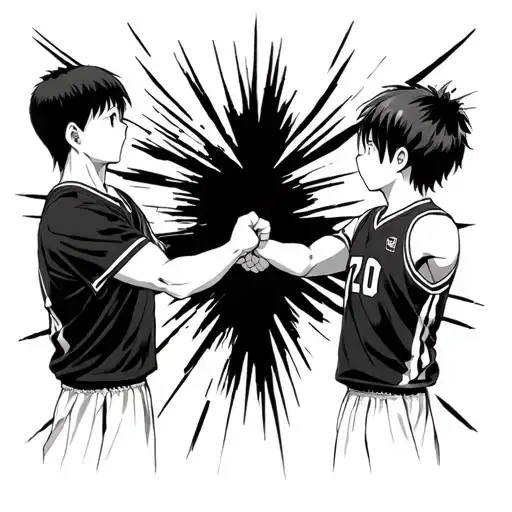 Haikyuu Characters Hinata Shoyo And Kageyama Tobio Fist Bump With Black Background