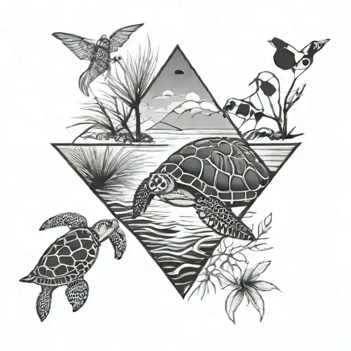 Triangle With Nature People And Sea Turtle