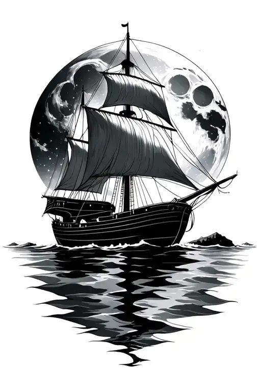 Sailing Boat Sailing In To The Moon Made