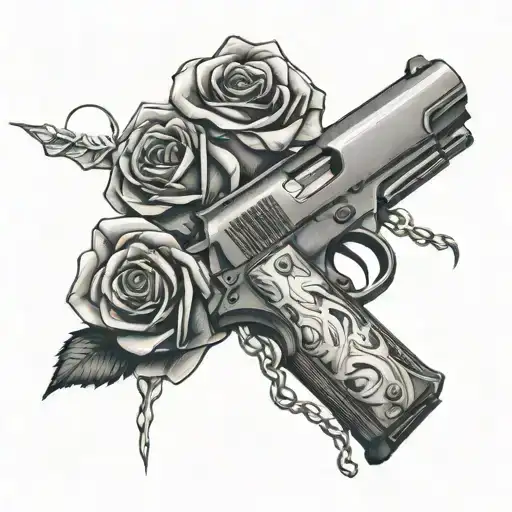 Rose Wrapped Around Gun With A Spider Hanging From The Rose From Spider Web