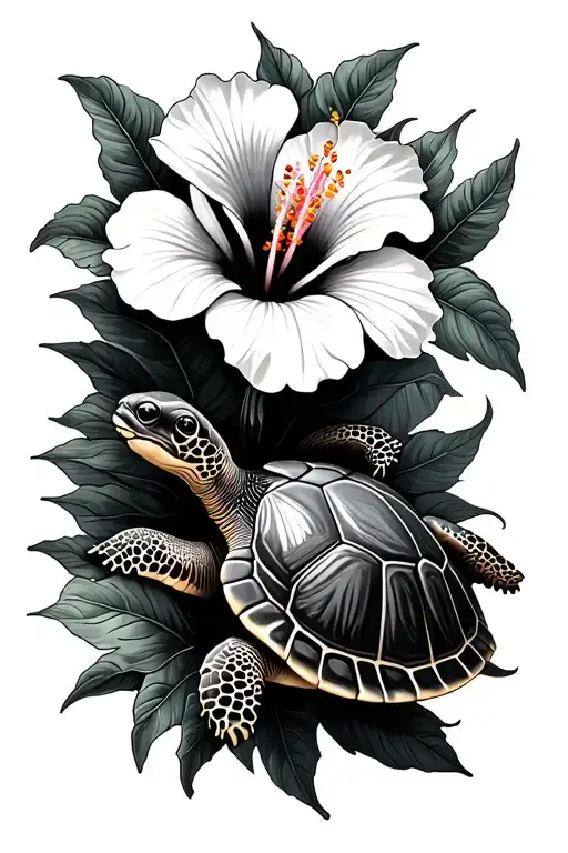 Hibiscus Flower & Turtle