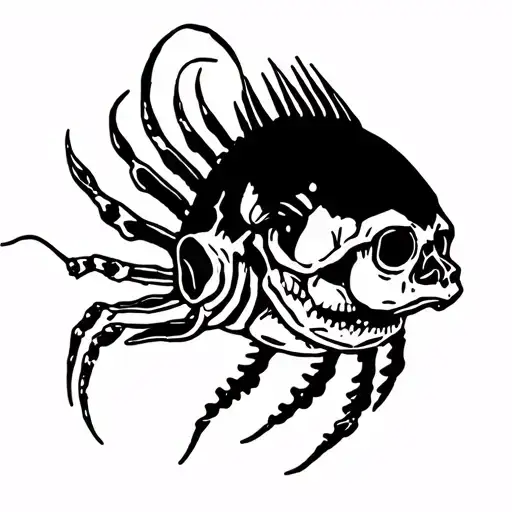 Skeleton Angler Fish Minimalist Blackwork With Cartoonish Or Neo-traditional Influences