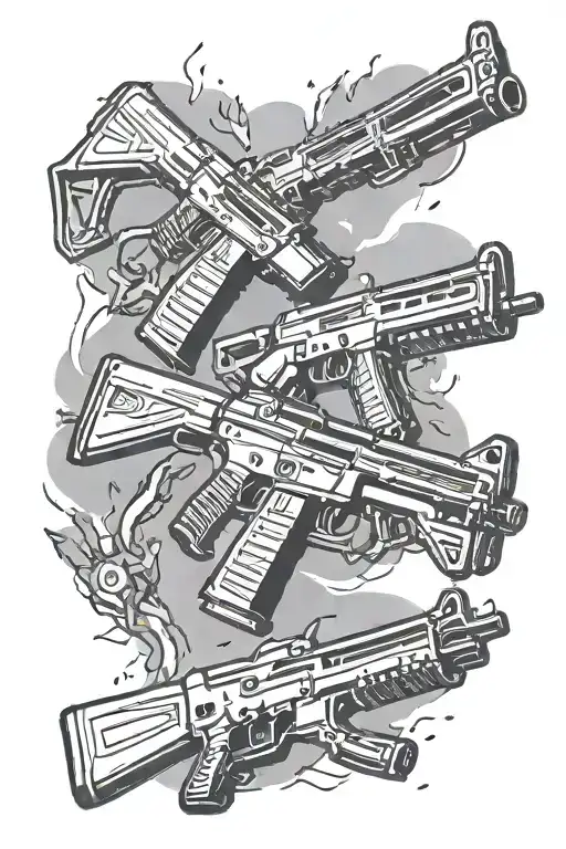 Two Kalashnikov Assault Rifles Crossed Against Each Other And Against The Background Of A Light Haze