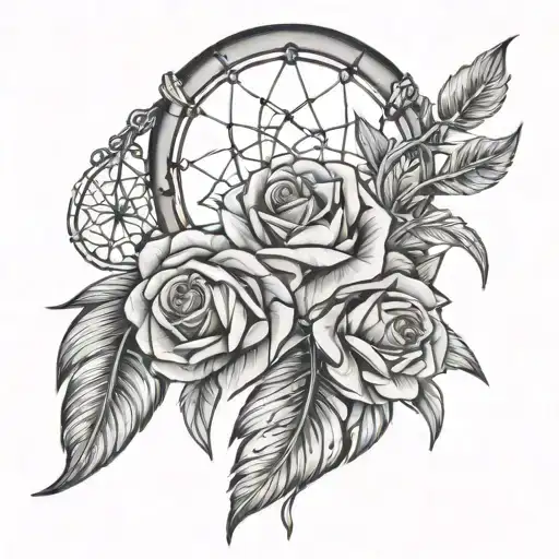 Dream Catcher With Rose Intertwined Coins Falling