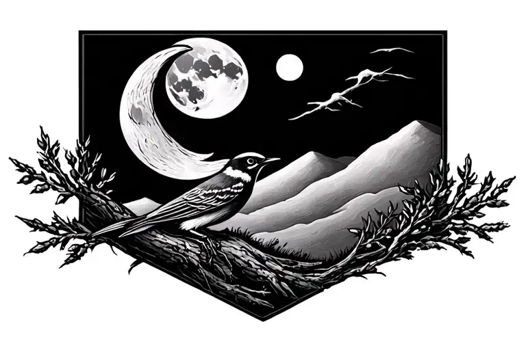 Wren And Willow With Moon And Hill