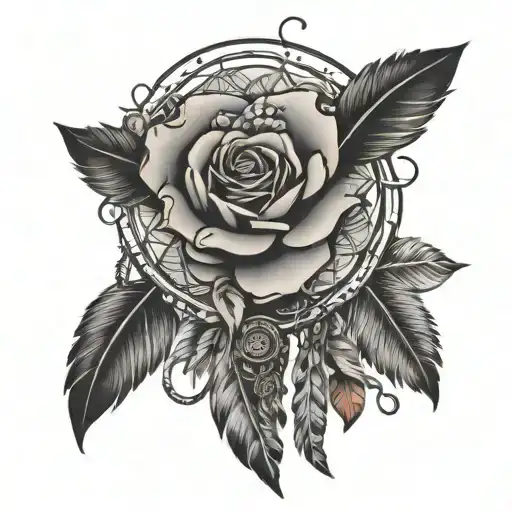 Dream Catcher Rose Through It Coins On Feathers Hanging