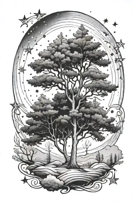Trees And Stars Shining