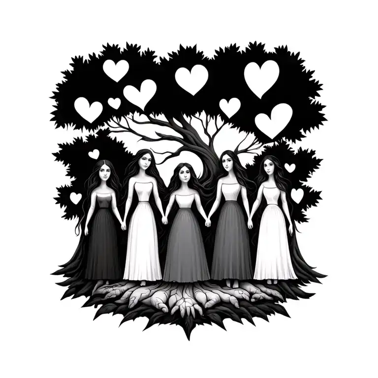 Family Tree Of Five Sisters Holding Hands
