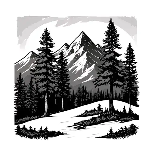 Pine Trees And Mountains