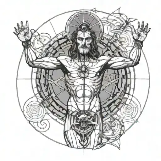 Vitruvian Man Simple Line Drawing