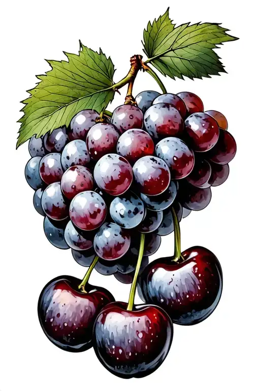 Grape And Two Cherries Intertwined