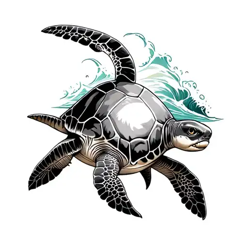 Turtle Shark Sunset Ocean Wave Merging