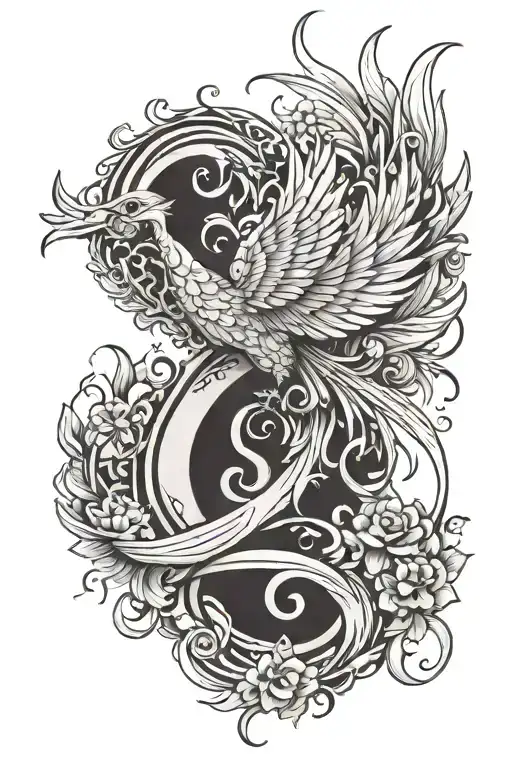 Number 8 With A Phoenix Soaring And Plants Growing