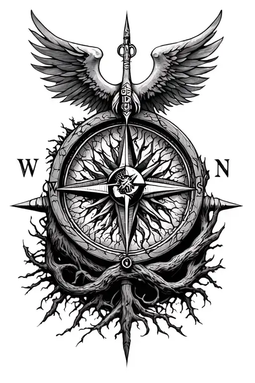 Nodic Tattoo With Viking Compass And Tree Of Life For Half Sleeve
