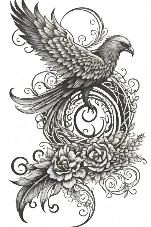 With A Phoenix Soaring And Plants Growing Together Add Number 8 For Infinity