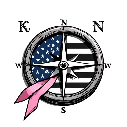 Compass American Flag Breast Cancer Ribbon