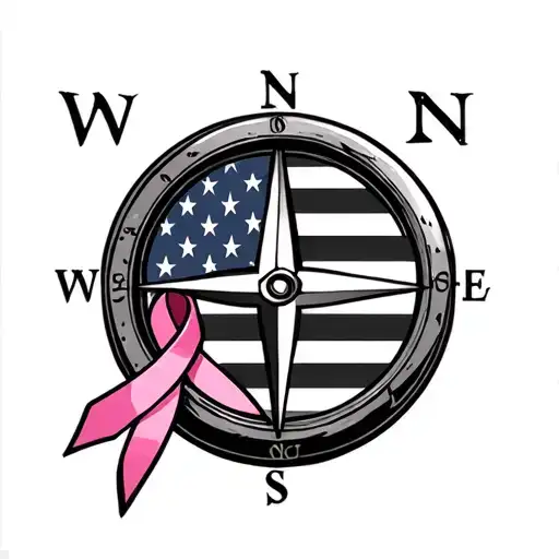Compass American Flag Breast Cancer Ribbon