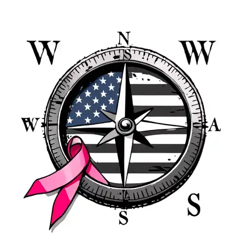 Compass American Flag Breast Cancer Ribbon