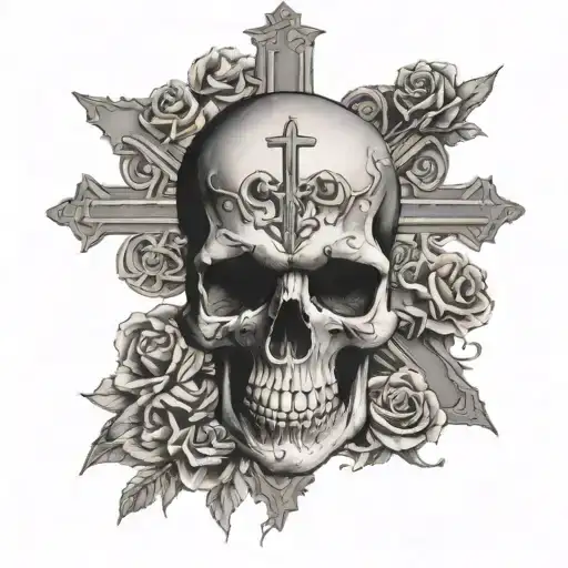 A Skull A Cross In The Background