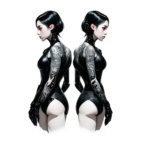 2 Humanoid Characters Back To Back Black Clothes