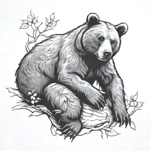 Bear Sitting Under A Rowan Tree
