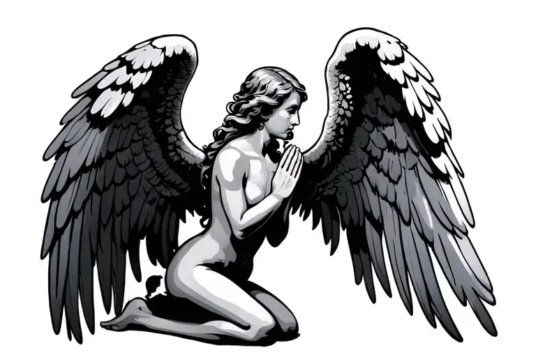 Kneeling Praying Angel Wings Spread