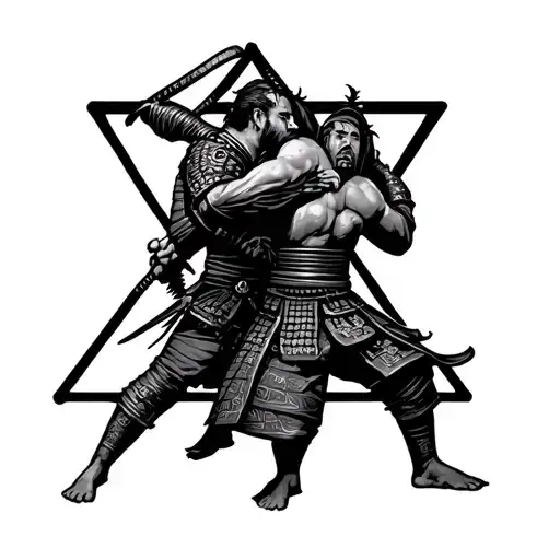 Samurai Warrior With Another Samurai In A Triangle Choke