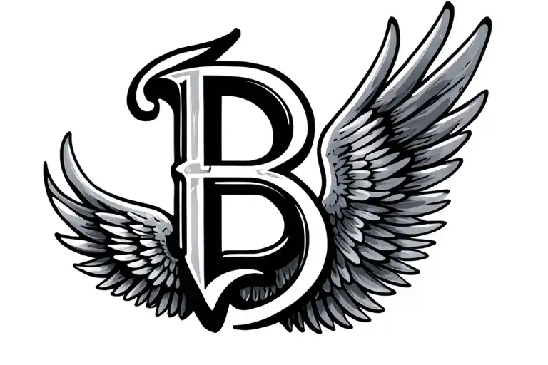 Letter B With Angle Wings Spread