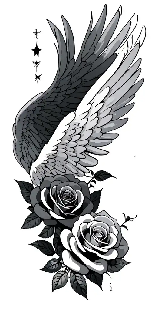 Roses Clouds Text Angel Wings