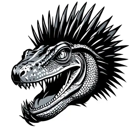 Tattoo Stencil Of Lizard With A Punk Mohawk