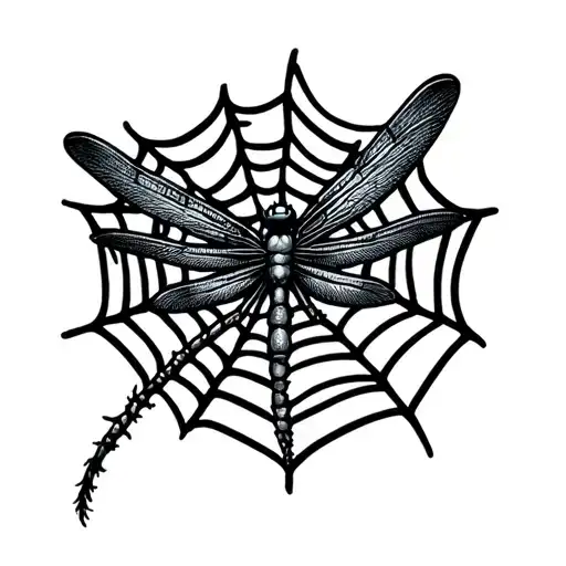 Alittle Dragonfly In Spider Web