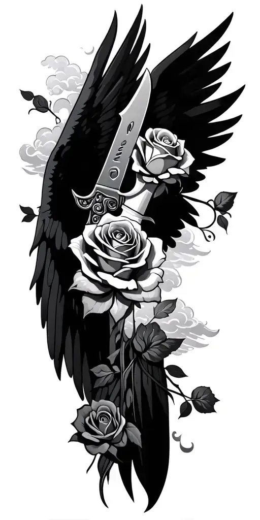 Knife Roses Clouds Angel Flying