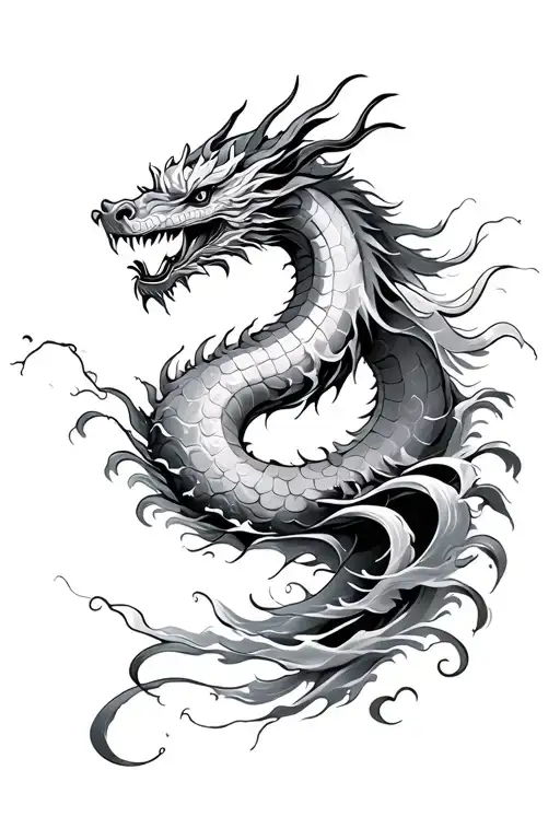Chinese Dragon Surrounded By Water Waves Back