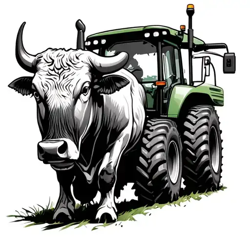 Bull With A John Deere Combine