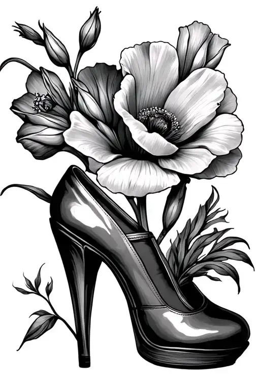 Gladiolus And Poppy Flower Blooming Out Of A Pointe Shoe