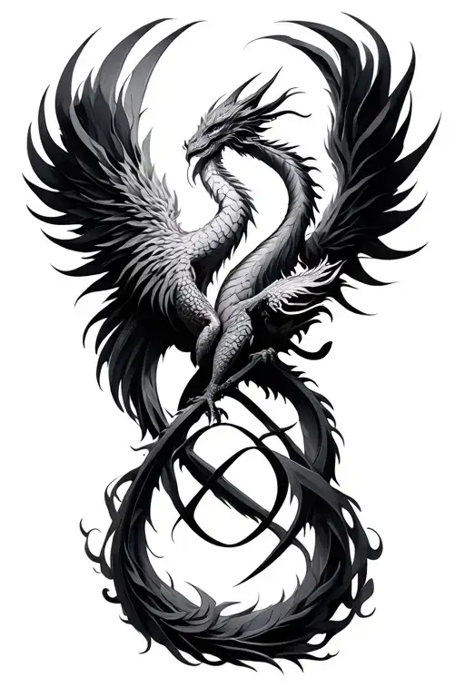Feminine Pheonix And Dragon Intertwined Infinity Symbols