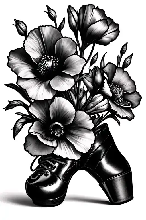 Gladiolus And Poppy Flower Blooming Out Of A Pointe Dance Shoe