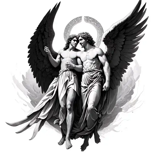 Archangel Michael And Gabriel Sharing Wings