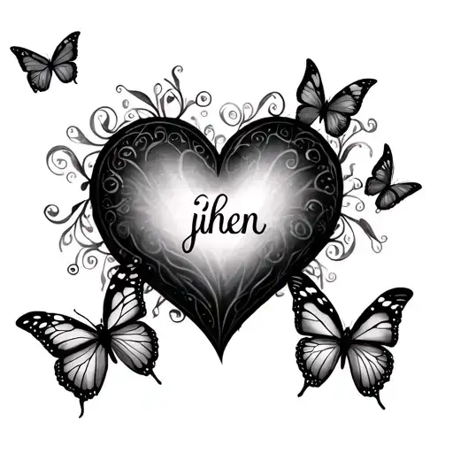 Heart With Butterflies Flying With Name Jhen