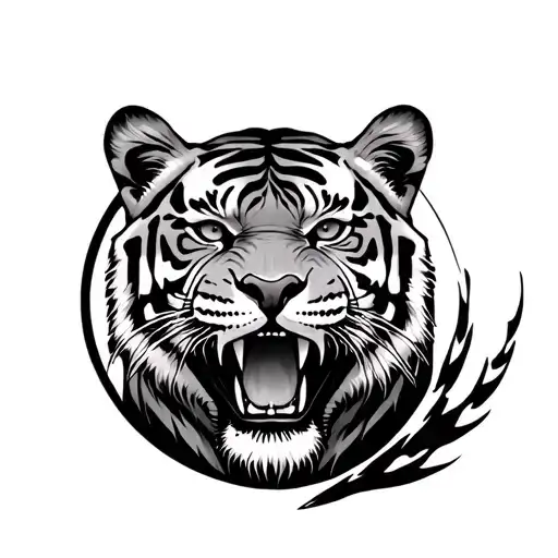 Roaring Tiger Full Body Inside A Circle Surrounding