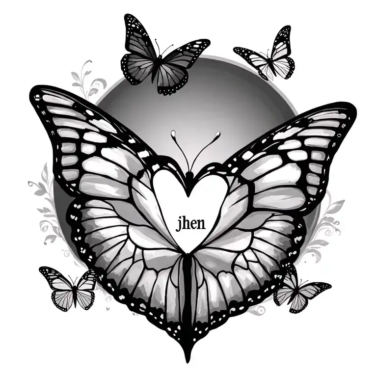 Butterflies Flying With Name Jhen With Heart