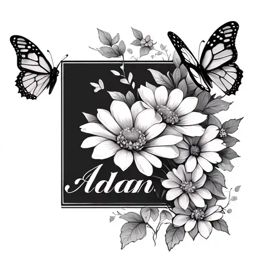 Flowers And Butterflies Fluttering With The Name Aidan