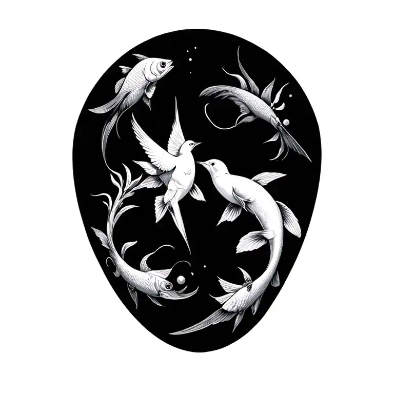 Fish And Bird Together Circling Each Other