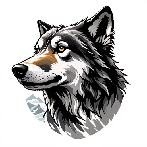 Wolf With Mountain Range