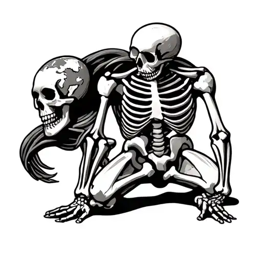 Atlas Skeleton Kneeling And Straining With The Weight Of The World On His Shoulder