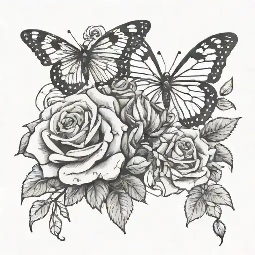 Honeysuckle And Rose Bouquet With Butterfly